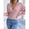 Solid V Neck Batwing Sleeve Hollow Sweater Street Loose Autumn & Winter Bodycon Sweater Women's Clothing