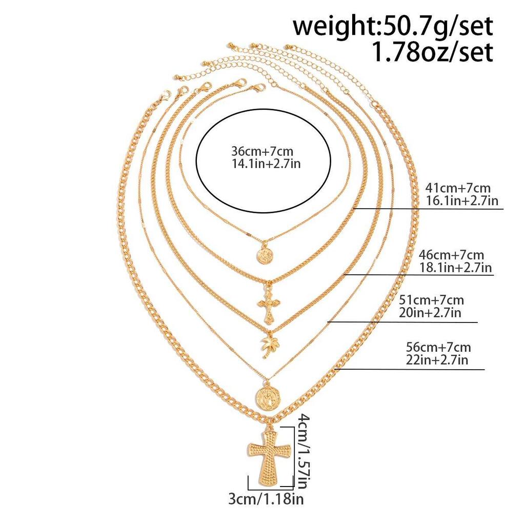 Ingemark 5Pcs/Set Goth Cross Coin Coconut Tree Pendant Choker Necklace for Women Men Vintage Adjustable Chain Daily Jewelry Gift