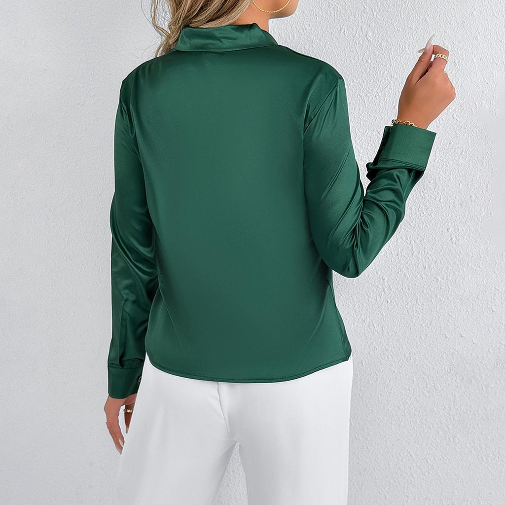 Summer Satin Shirt White Women's Solid Color Top Shirt