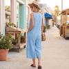 Women's Fashionable Color Button Sleeveless Pocket Casual Retro Wide Leg Seven Part Jumpsuit