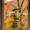 Creative Thanksgiving Gift Scarecrow Window Stickers with Realistic Maple Leaf, Pastoral Decals, Waterproof Durable Film PVC Static Clings for