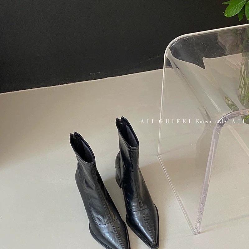 2026 Fashion Pointed Toe Modern Ladies Short Boots Shoes Female Square Heels Women Ankle Stretch Boots Zippers Shoes Pumps 35-42