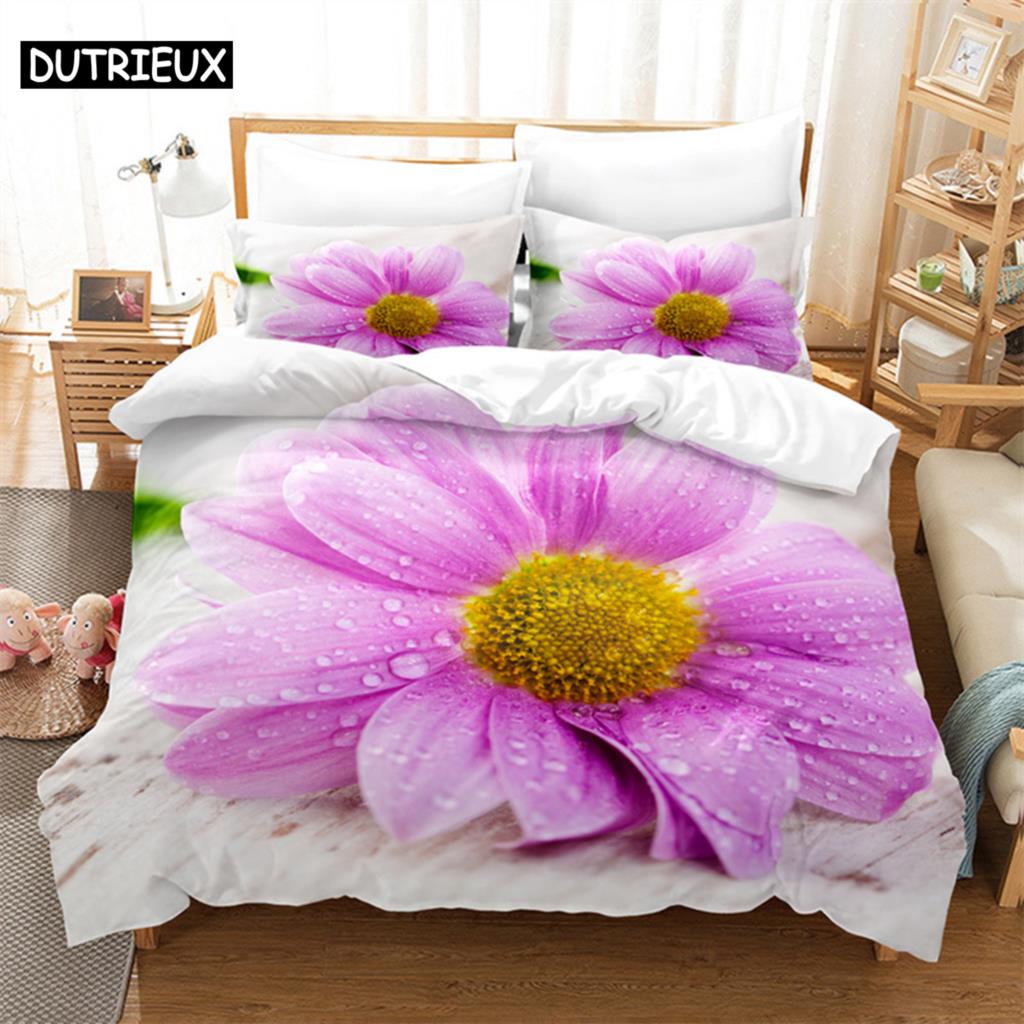 Purple Flower Duvet Cover Set Double Bed 200x200 Thin Floral Bedding Set 3PCS 2PCS with Pillowcase Single Quilt Cover 220x240