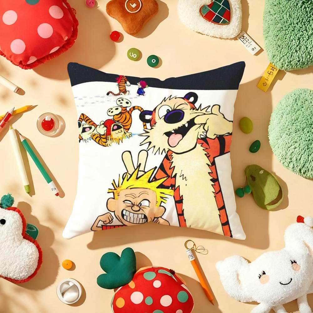 Comic C-Calvin And H-Hobbes Cushion Cover Plush Fabric Soft Double-Sided Printed Sofa Warm Winter Home Gift Pillow Cover