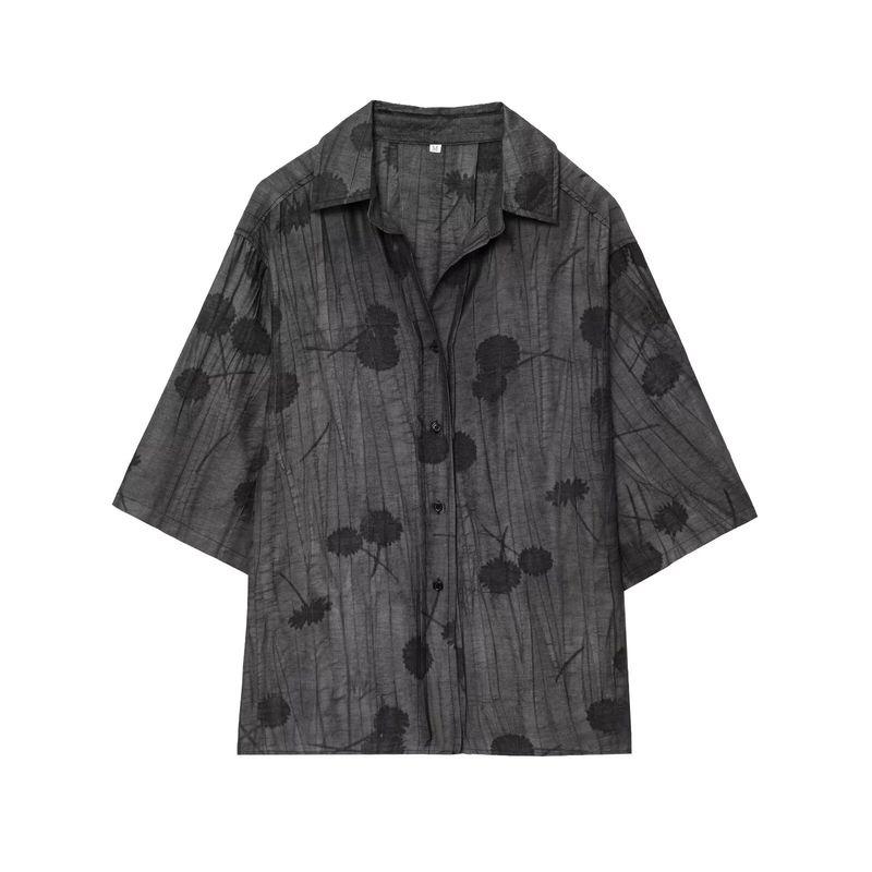 Lapel Short sleeve Jacquard Loose Shirts Top 4786046 High Waist Straight Casual Jacquard Pants 4786060