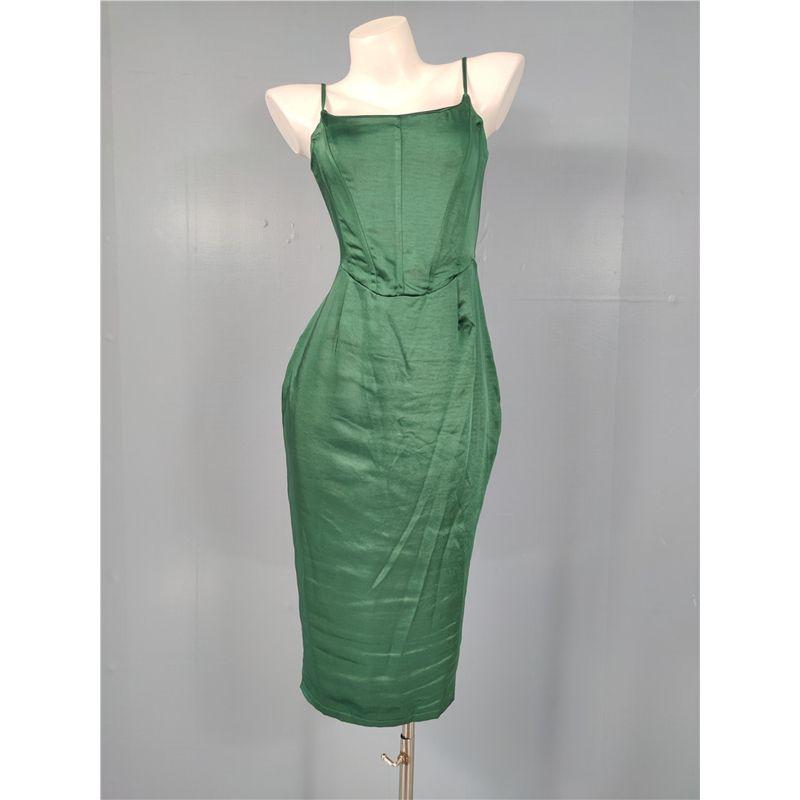 

Заказ внешней торговли C Высококачественное 2025 Лето Новинка Легкая роскошь Нишевый Хай-энд Платье-слинг на косточках Футляр Официальное платье Миди-платье Green S