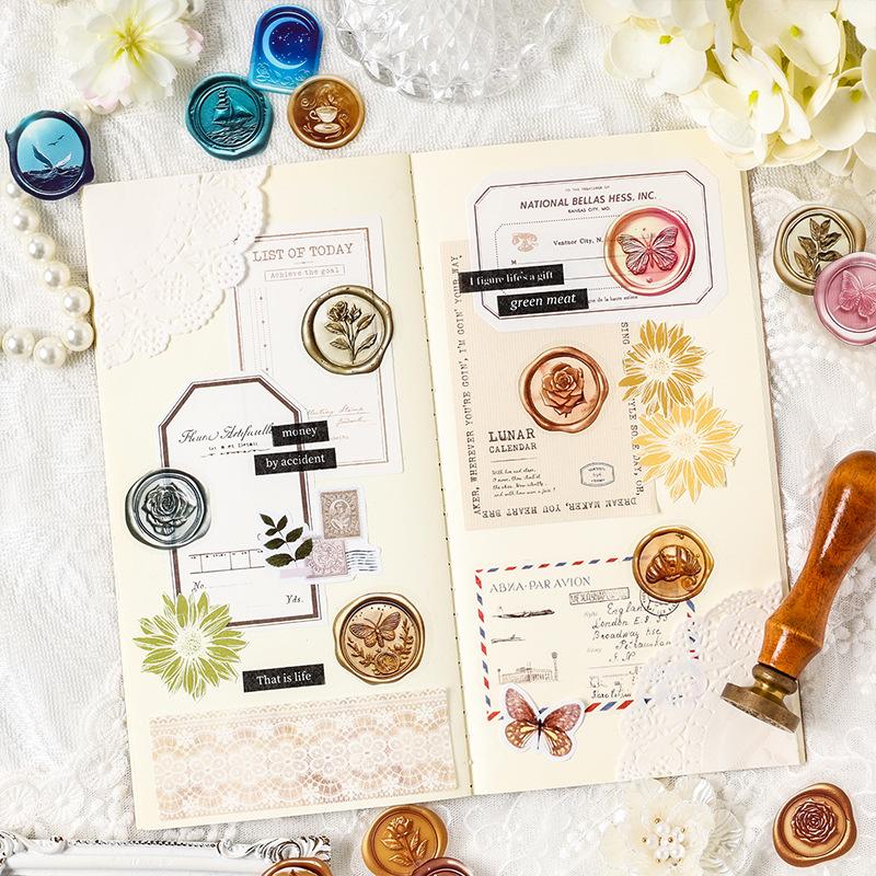 1pack/25Pcs Wax Seal Collection Theme Stickers Vintage Sealing Pattern DIY Handmade Album Scrapbooking Decorative Paper Supplies