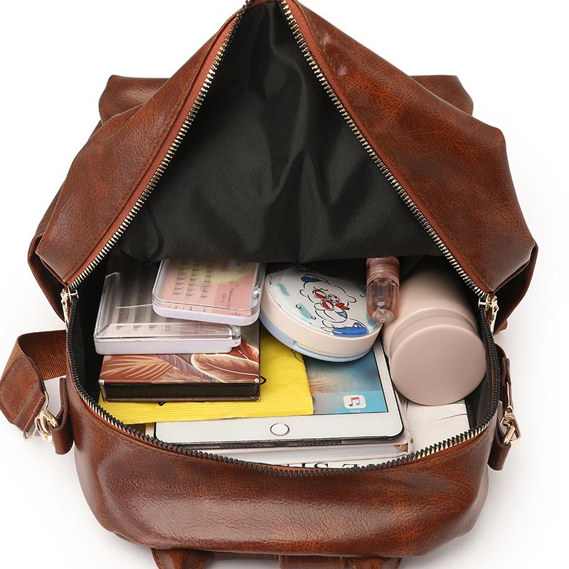 Women's Large Capacity Backpack Soft Leather Student Schoolbag Travel Backpack Multifunctional Shoulder Bag