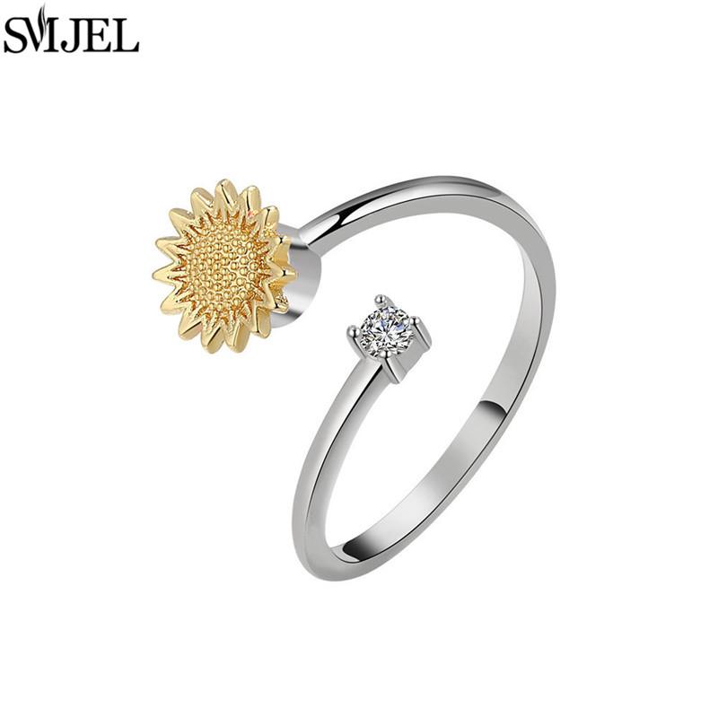 Etnisk Mote Tusenfryd Blomst Angstring Justerbar Dame Jenter Bekymring Stresslindring Smykker Spinnende Fidget-ringer Festgaver