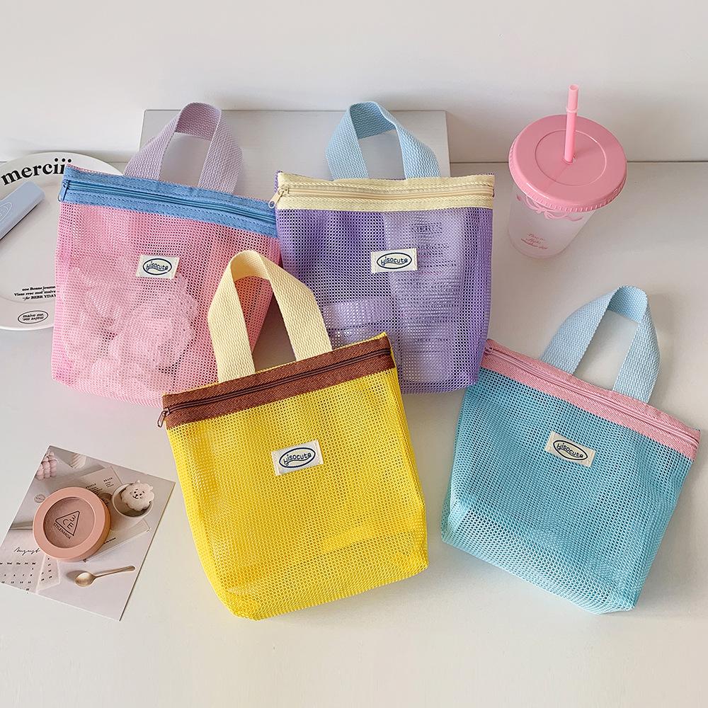 Mesh Handbag Makeup Bag Handbags for Women Makeup Pouch Portable Wash Bag Beach Bag Mobile Key Small Item Storage Bags Organizer