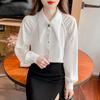 Spring Autumn Commute Elegant Lapel Shirt Women's Clothing Solid Color Fashion Beading Diamonds Korean Single-breasted Blouse