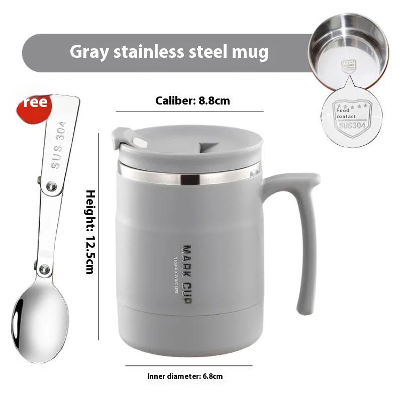 304 Edelstahlbecher mit Deckel und Löffel Büro-Wasserbecher Hochästhetische Kaffeetasse, Frühstückstasse Wasserflaschen