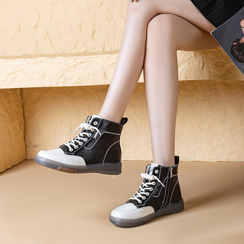Scarpa singola alta in vera pelle da donna 2026 stivaletti corti taglie forti suola in pelle di vacchetta cerniera laterale stivaletti corti