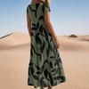 Women's Summer Fashion V-Neck Beach Long Short Sleeve Floral Printed Dresses