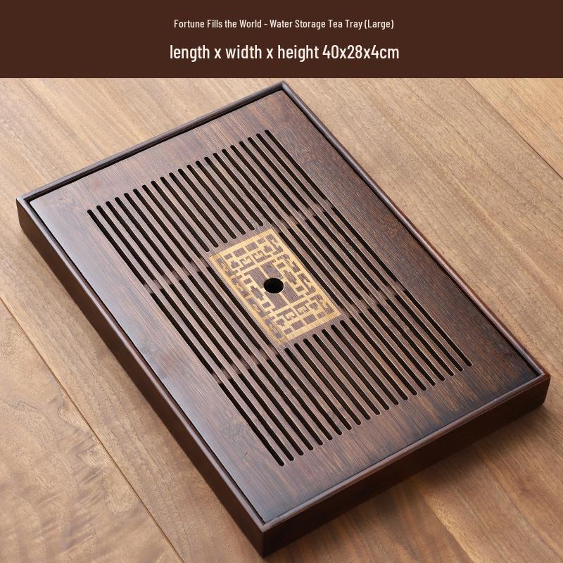 Bamboo Tea Tray with Water Storage - Simple Rectangular Design for Tea Sets