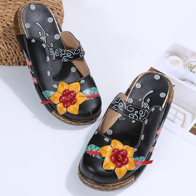 2025 Summer Ethnic Style Women's Handmade Floral Sandals with Thick Sole