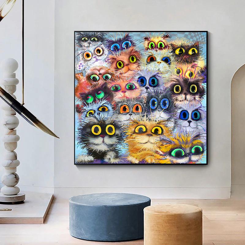 Modern Colorful Cute Cats Eyes Open Canvas Paintings Posters and Prints Wall Art Picture for Living Room Home Decoration Cuadros