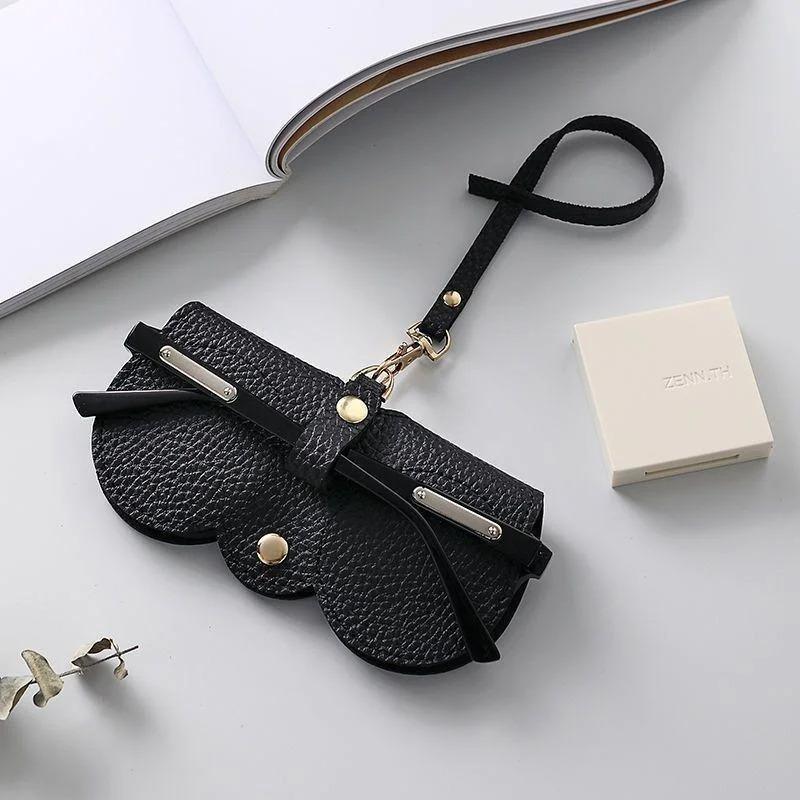 1 Lychee Embossed Glasses Case, Cute Hanging PU Leather Sunglasses Reading Glasses Storage Bag,