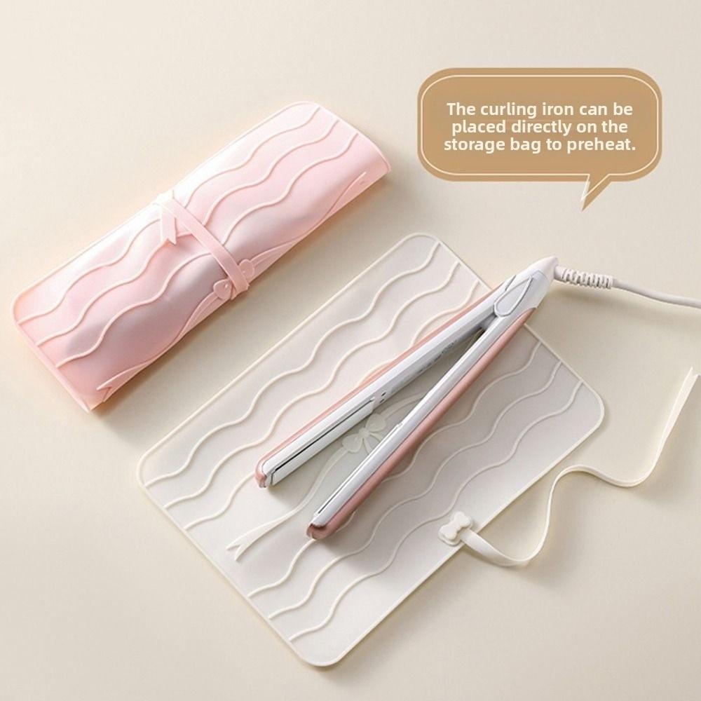 Folding Hair Curler Storage Bag Silicone Heat Resistant Mat  for Hair Care Tool