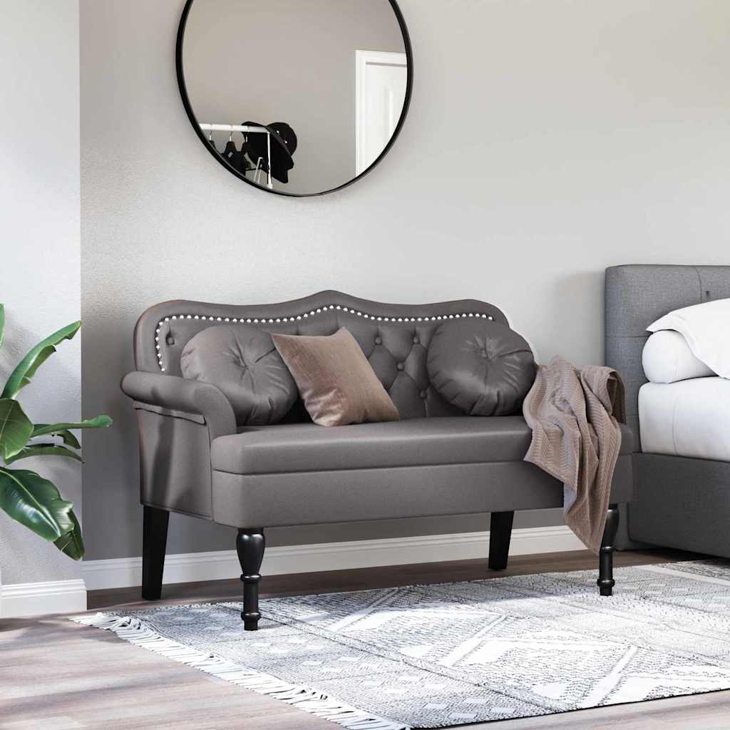 Chesterfield Bench with Cushions Gray 120.5 x 65 x 75 cm Faux Leather