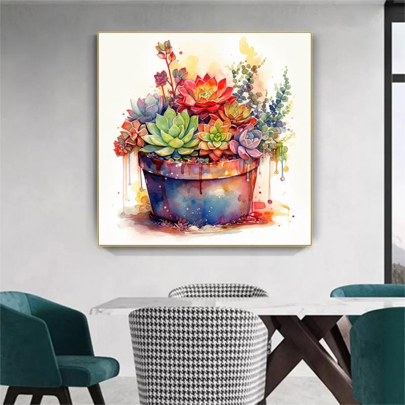 5d DIY Diamond Painting Cross Stitch Colorful Succulent Potted Plant Diamond Embroidery Mosaic Full Round Drill Home Decor Arts