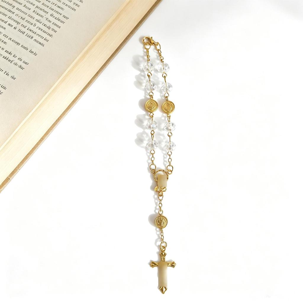 Crystal Alloy Cross Pendant Car Ornament & Bracelet
