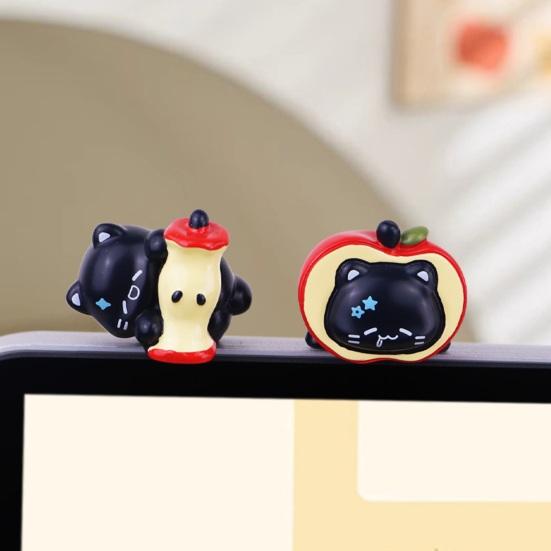 1/4 Stück Frucht Schwarze Katze Figur Computer Monitor Dekoration Cartoon Kätzchen Statue Skulptur Heim Büro Auto Armaturenbrett Ornament