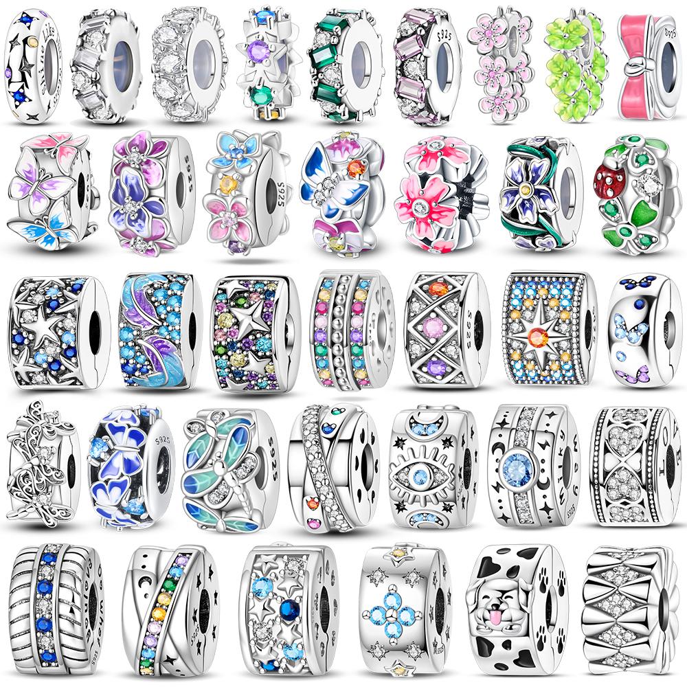 Authentic Original Charm Bead Components Copper Metal Butterfly Flowers Colorful Zircon Silicone Charm Bead Components Bead Components Compatible