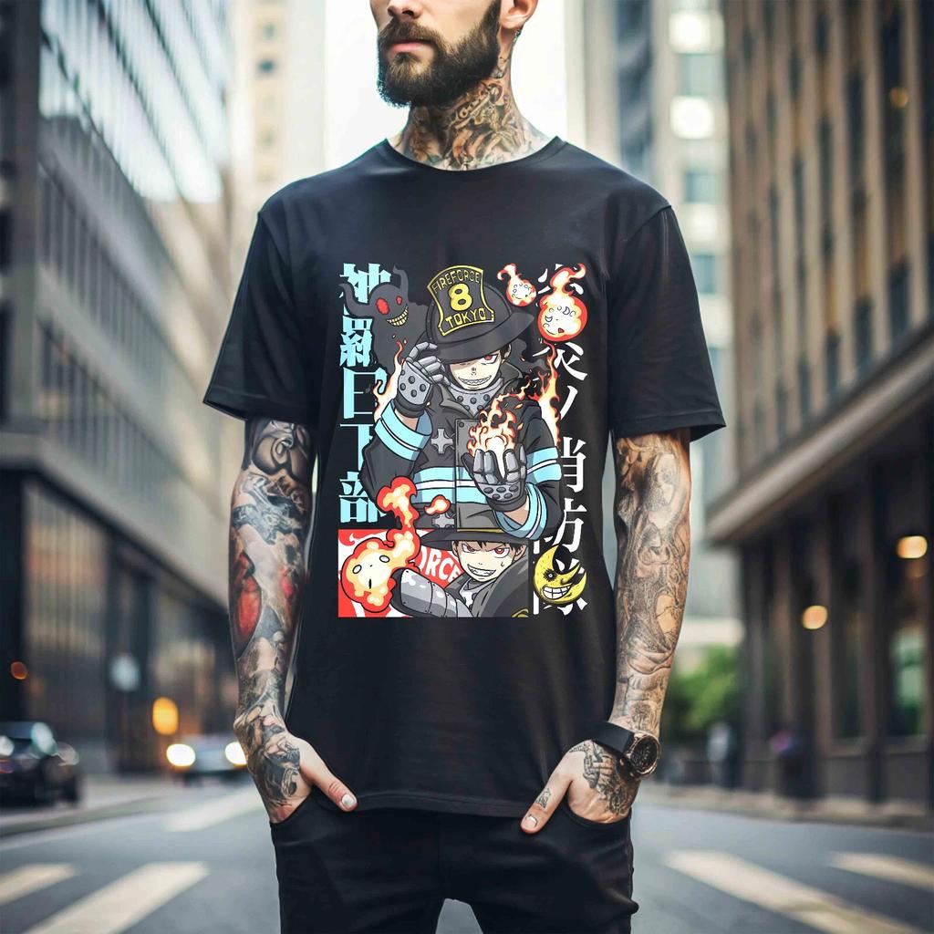 100% Baumwolle TOPS UNISEX T-SHIRTS HERREN DAMEN Fire Force Shinra Kusakabe Shirt Skitaru Shonen Tamaki Feuerwehrleute T-Shirt 490