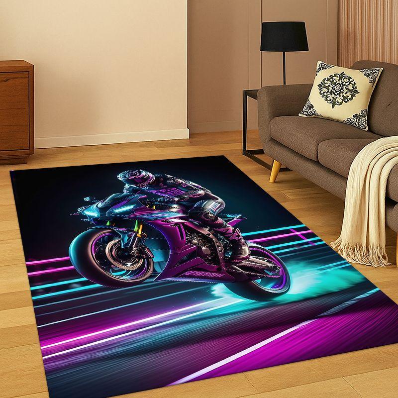 Retro motorcycle Racing Moto Cartoon Carpet Rug for Bedroom Living Room Sofa Playroom Doormat Home Decor,Kid Area Rug Non-slip