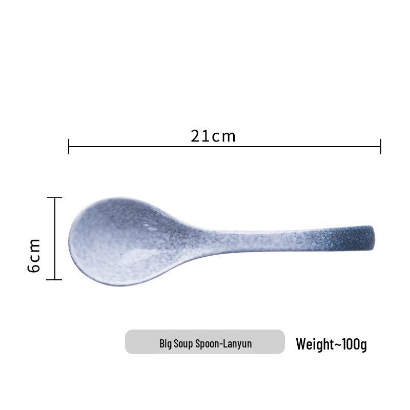 Japanese Ceramic Long-Handle Soup Spoon for Porridge & Hot Pot