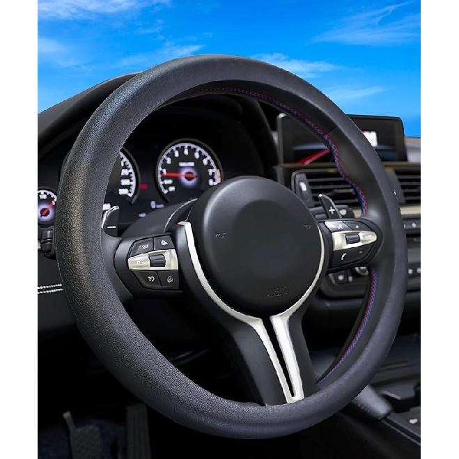 ESEWALAS Car Silicone Steering Wheel Cover,Soft Odorless Silicone Leather Texture Steering Cover,Universal 13-15Inch Car Steering Wheel Protector