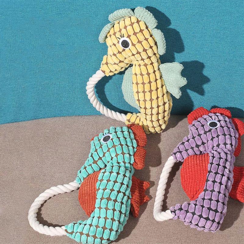Pet Dog Plush Toy Interactive Dog Squeak Toys Bite Resistant Puppy Grinding Teeth Toy Funny Pet Seahorse Toy Dog Accessories