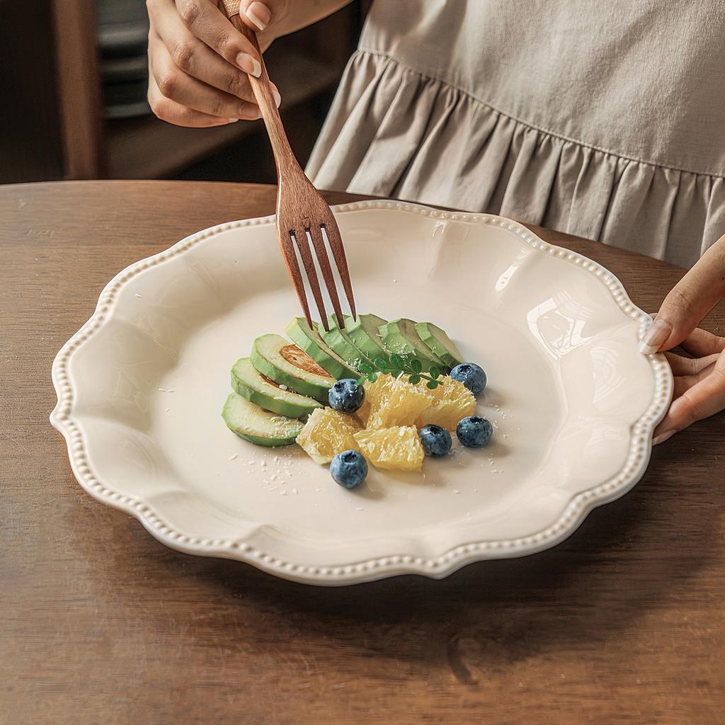 French Lace Relief Large Plate Light Luxury Ceramic Plate Plate Tableware Pasta Plate Household Large Vegetable Plate Plate