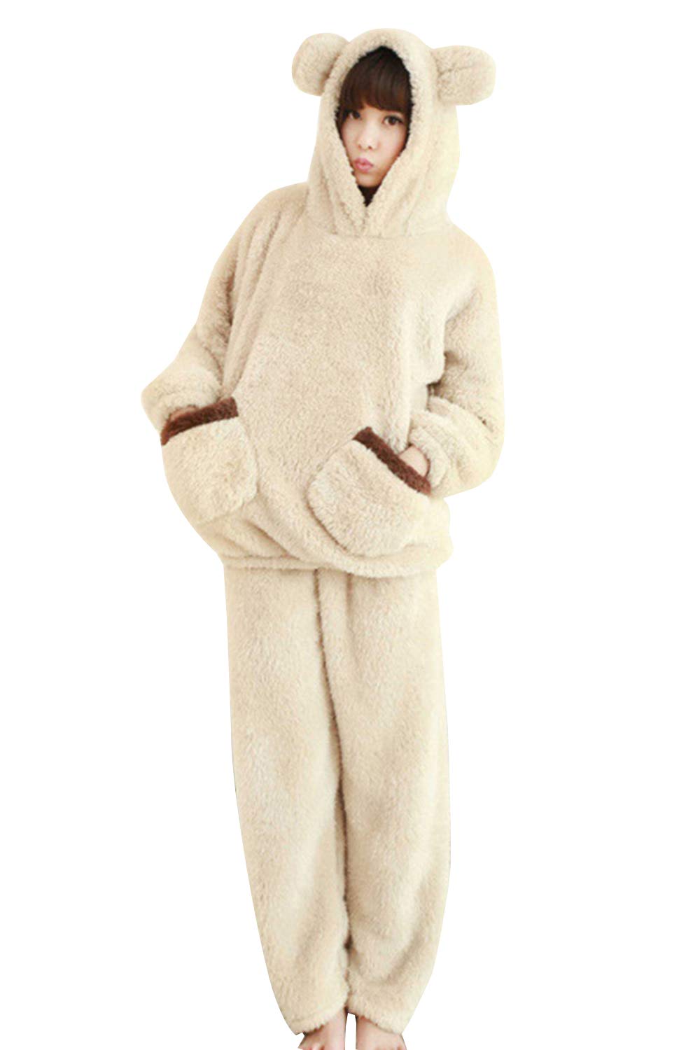 

SYitong Winter Long Sleeve Solid Adult Flannel Top and Bottom Set with Rabbit and Bear Designs Size Women s Loungewear, Cute, Soft, Simple, Color,