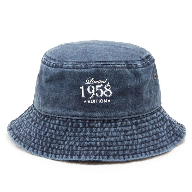 1958 Cappello da Pescatore Lavato Vintage Old School Cotone Usurato Cappello a Secchiello da Pescatore Retrò Preppy Cappello da Sole per Uso Quotidiano Streetwear Unisex Regalo