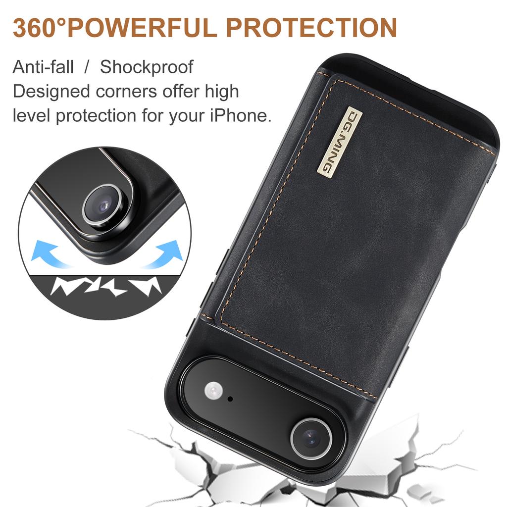 DG.MING M1 Series for iPhone 17 Air Case Kickstand PU Phone Cover with Detachable Wallet