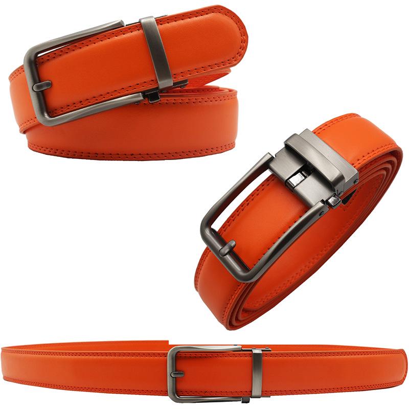 Мужской ремень с автоматической пряжкой: Искусственная кожа с тиснением под иглу, Двухслойная коровья кожа, 10 цветов 125 cm оранжевый
