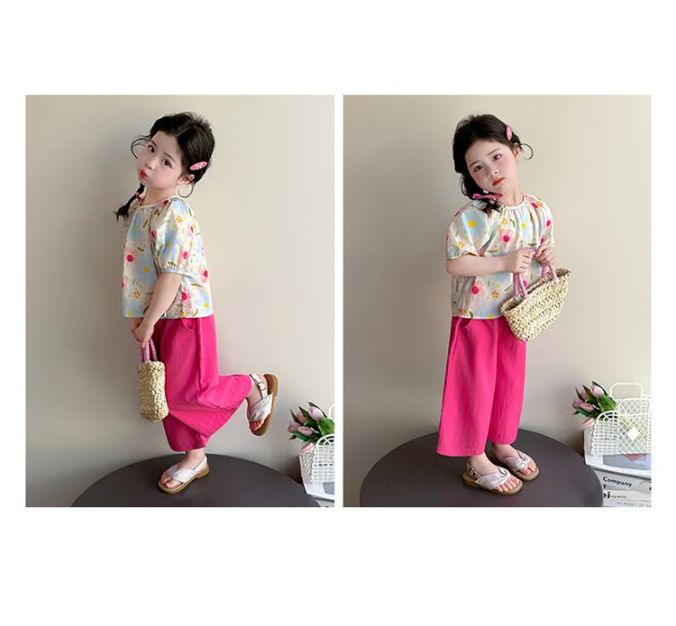 Girls' summer outfit set 2026 new stylish baby summer short sleeved wide leg pants two-piece set children's clothing