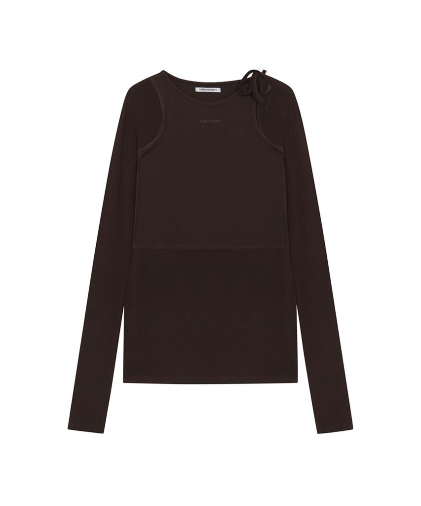 THREE TO EIGHTY Knotted Strap Layered Tee Brown