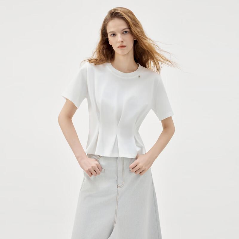 

ELLE Women s French Pinch Pleat Round Neck Short Sleeve T-Shirt S