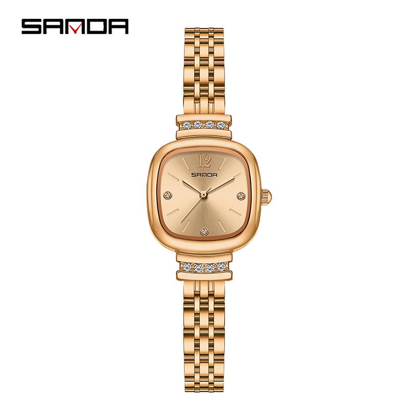 SANDA Women s Retro Rhinestone Square Watch with Leather Strap - Waterproof Quartz