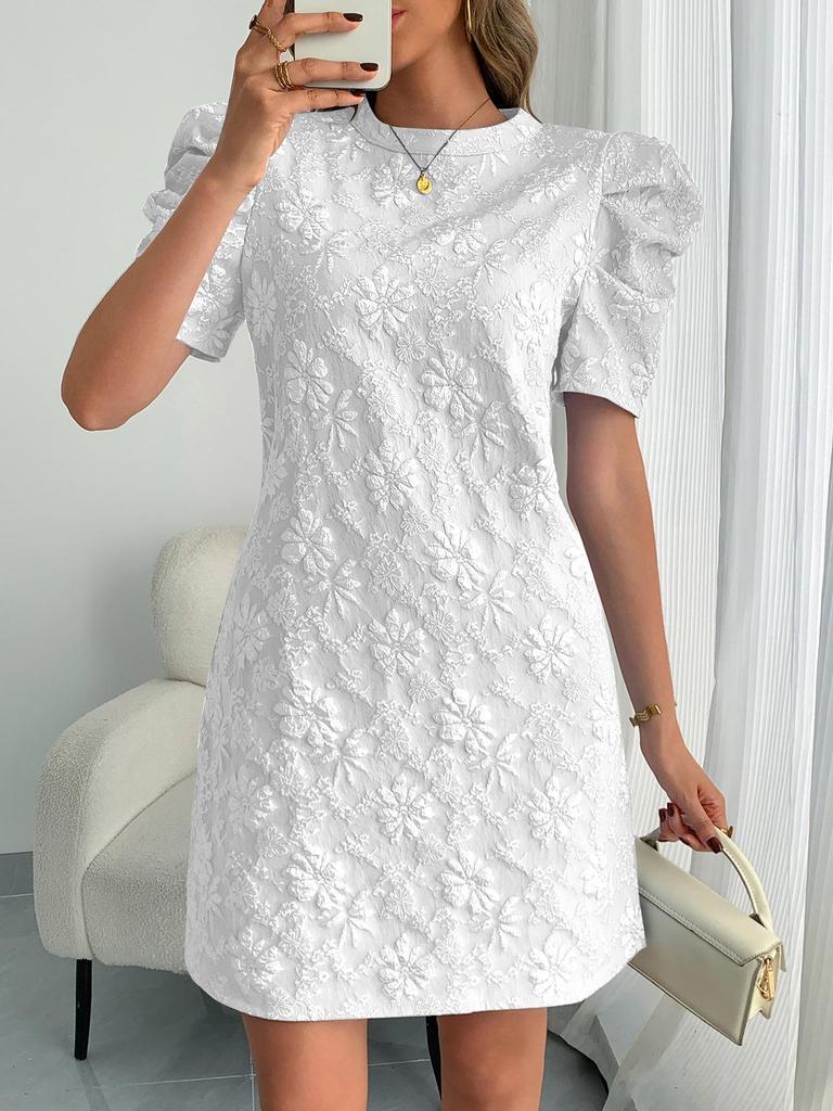 Women's Casual Puff Sleeve Jacquard Dress