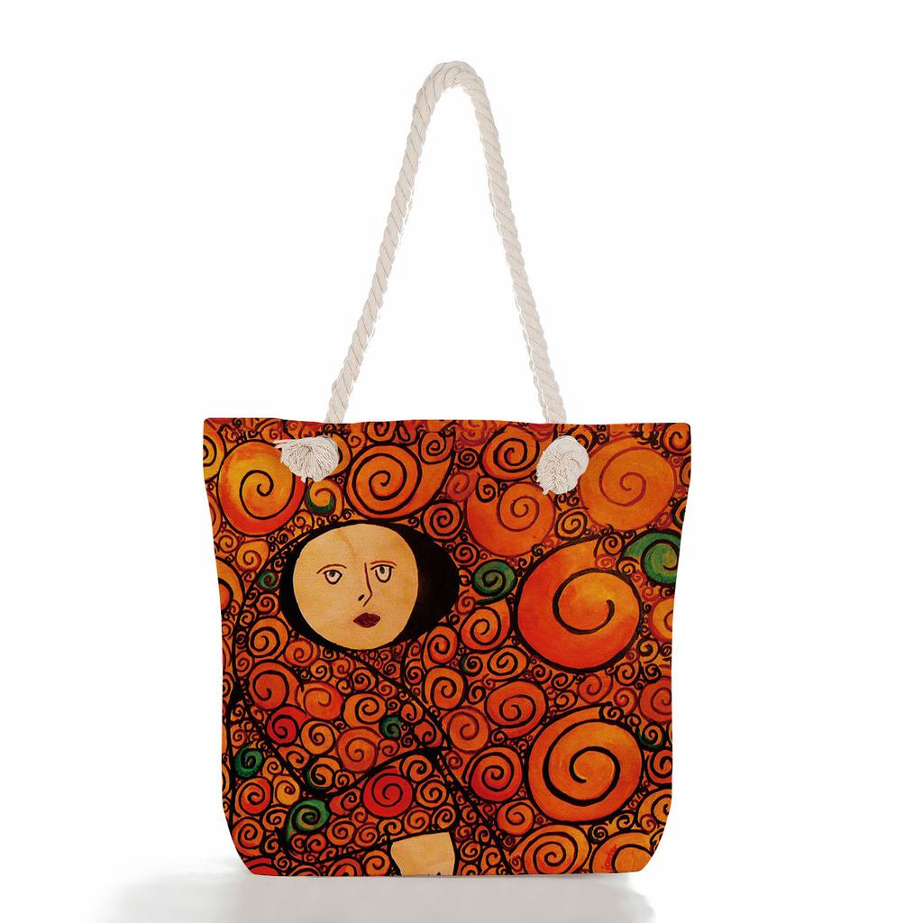 Oil Painting of a Person Print Thick Rope Single-shoulder Beach Bag 7217