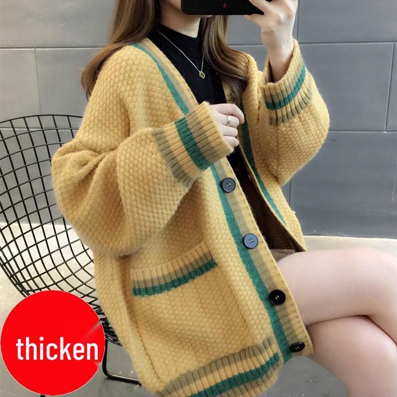 Autumn 2025 Women's Loose Knit Cardigan - Thick, Stylish Sweater
