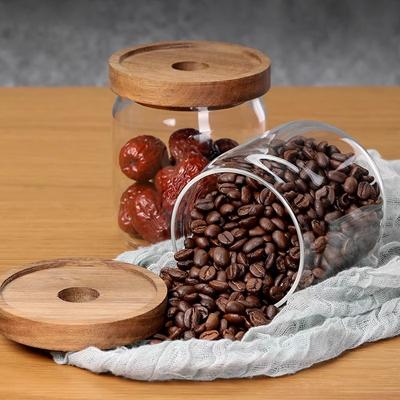 2 Stück Glas-Lebensmittelaufbewahrungsgläser Luftdichte Glas-Gewürzgläser Küchenaufbewahrungsbehälter Holzdeckel Tee Kaffee Zuckergläser Lebensmittelbehälter