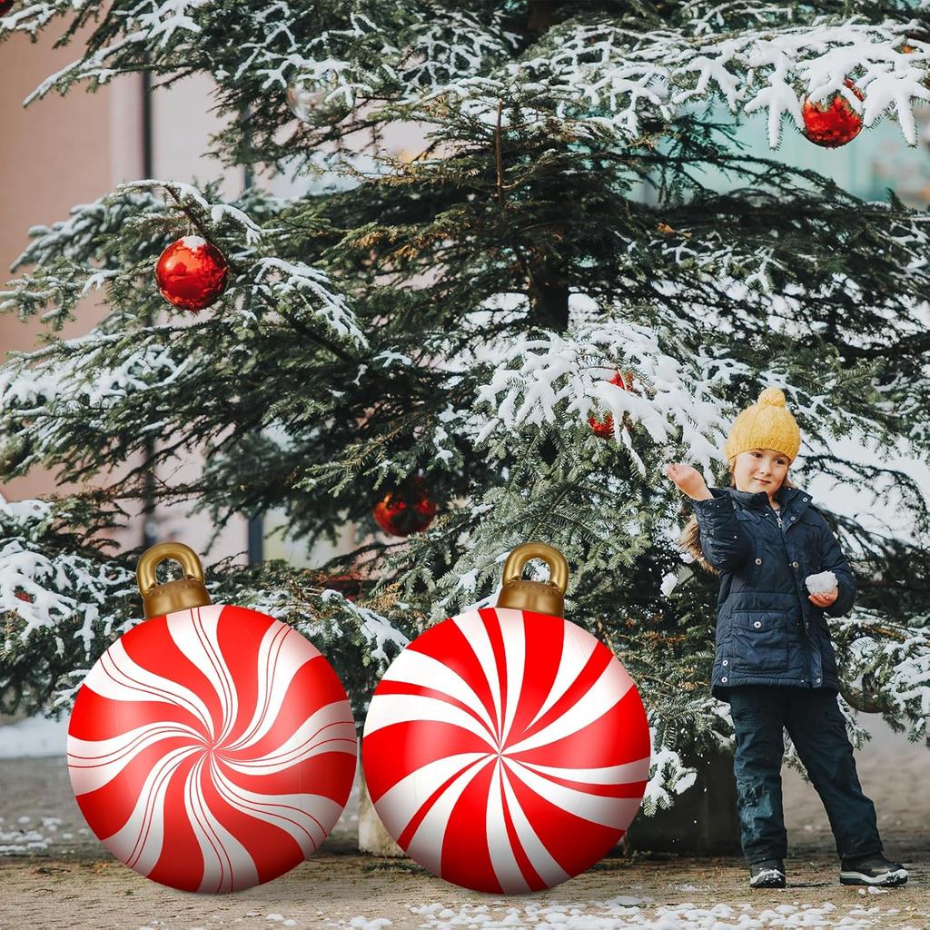 Weihnachten aufblasbarer Ball Lutscher-Design 23 Zoll Outdoor Weihnachten Riesen Garten Dekoration aufblasbare rote grüne Bälle Kinderspielzeug 2025