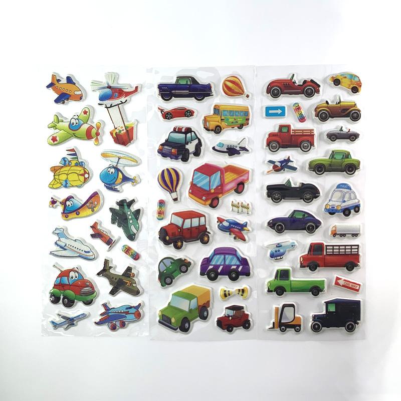 12 Sheets/Set Engineering Vehicle Stickers for Children's 3D Cars Trucks Bubble Sticker DIY Toys Kids Gift