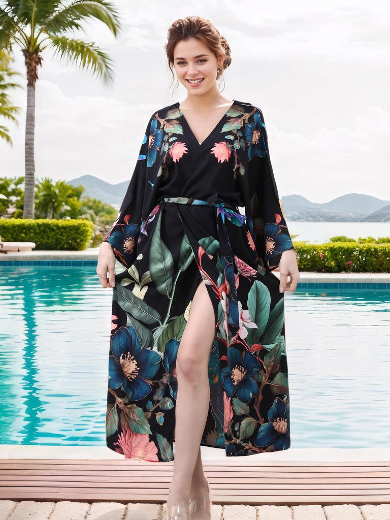 2025 Women's Rayon Print Sun Protection Holiday Cardigan & Beach Cover-up