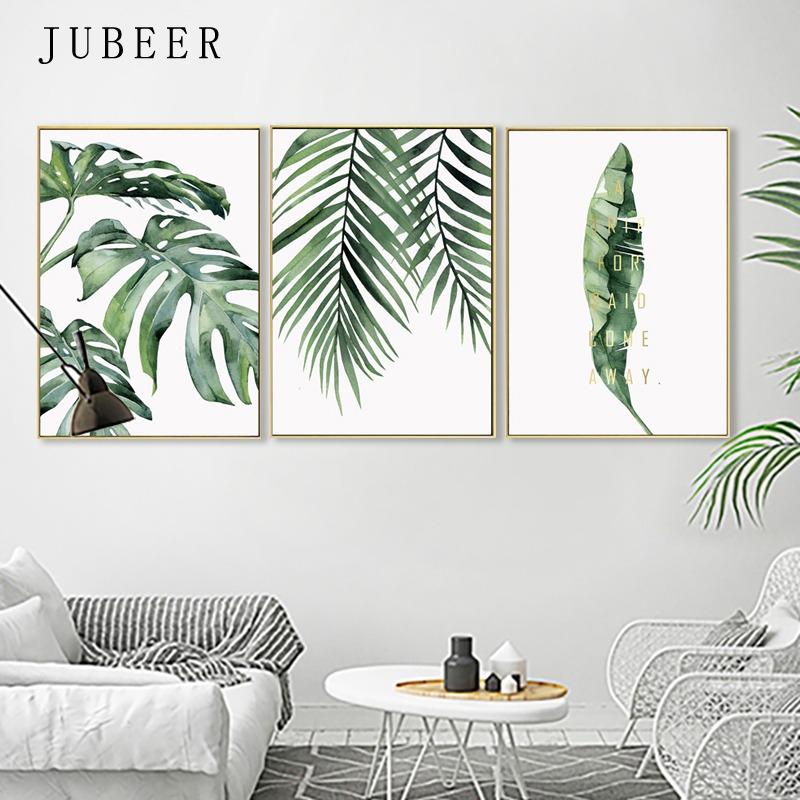 Pflanzenposter im skandinavischen Stil Grüne Blätter Dekoratives Bild Moderne Wandkunst Innenraumgemälde für Wohnzimmer Heimdeko